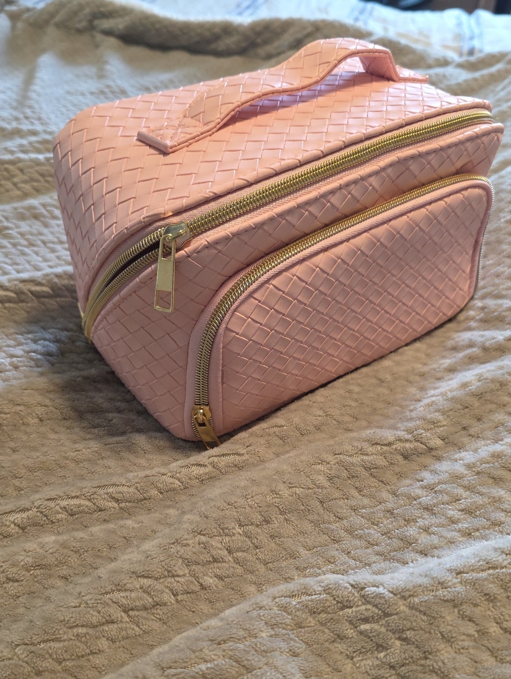 Pink Woven Cosmetic Train Case - Unbranded